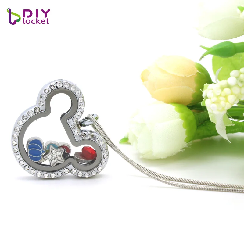 Diylocket1PC Микки живая подвеска Стразы Магнитный стеклянный плавающий медальон