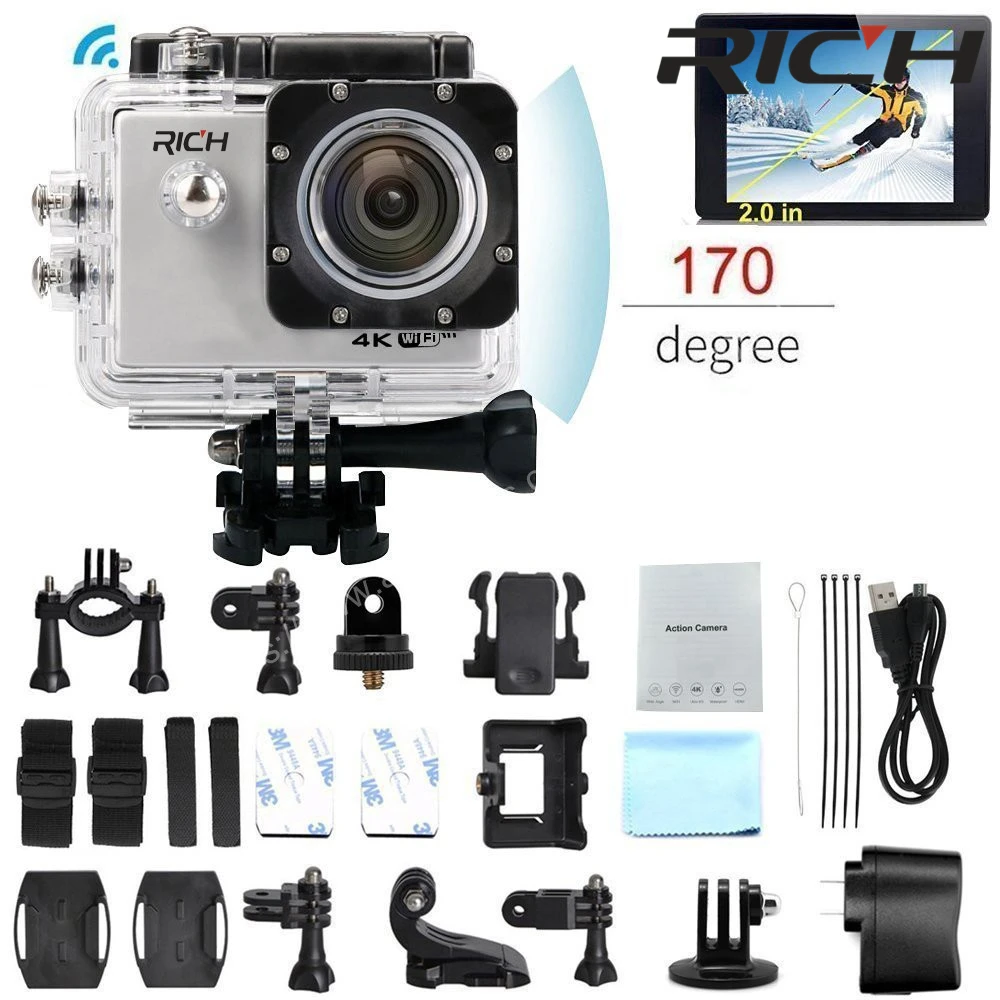 Богатая экшн камера WIFI HD 1080P 2.0 LCD 170D объектив go шлем наружная Подводная