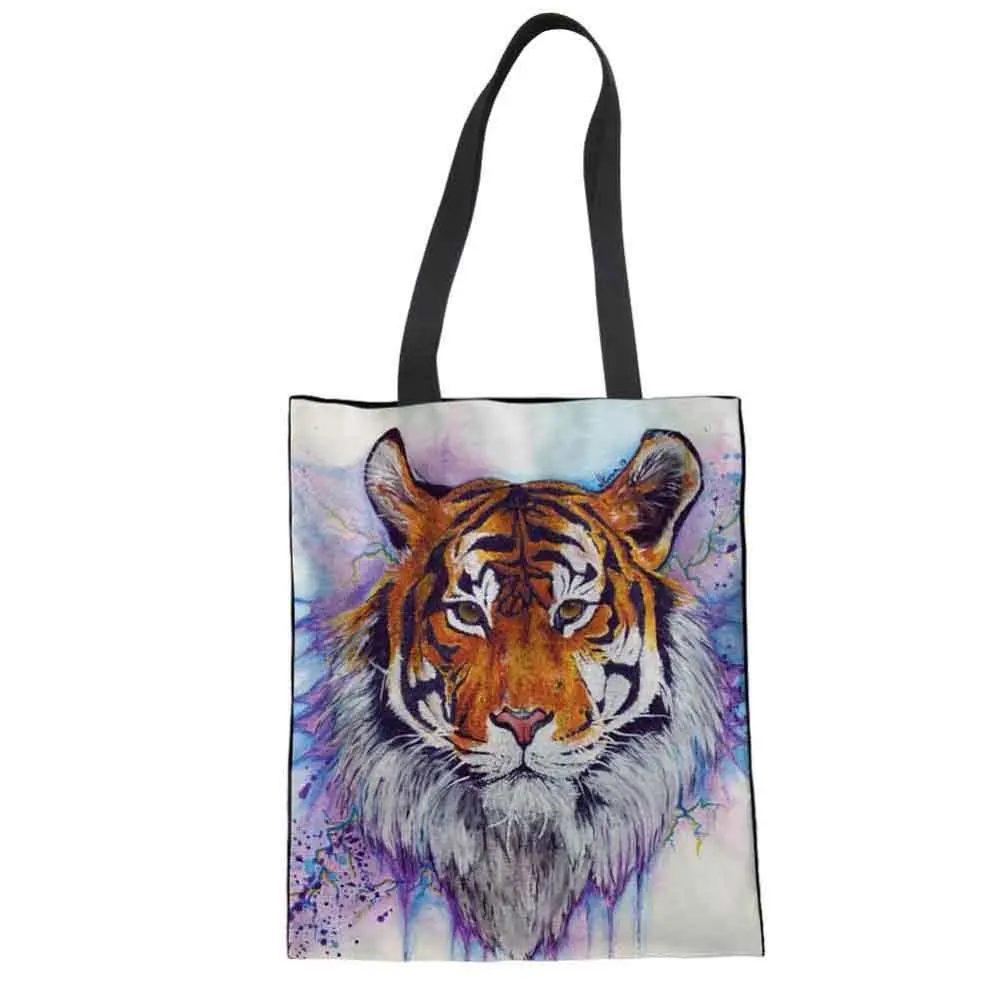 WHEREISART женская большая сумка тоут с тигром львом для покупок Холщовая Сумка на