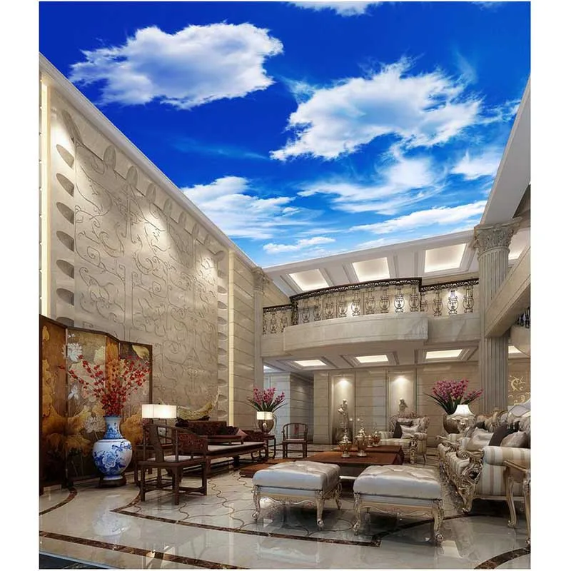 В Гостиная Спальня стены потолок Бумага украшения на заказ 3D голубое небо и белые