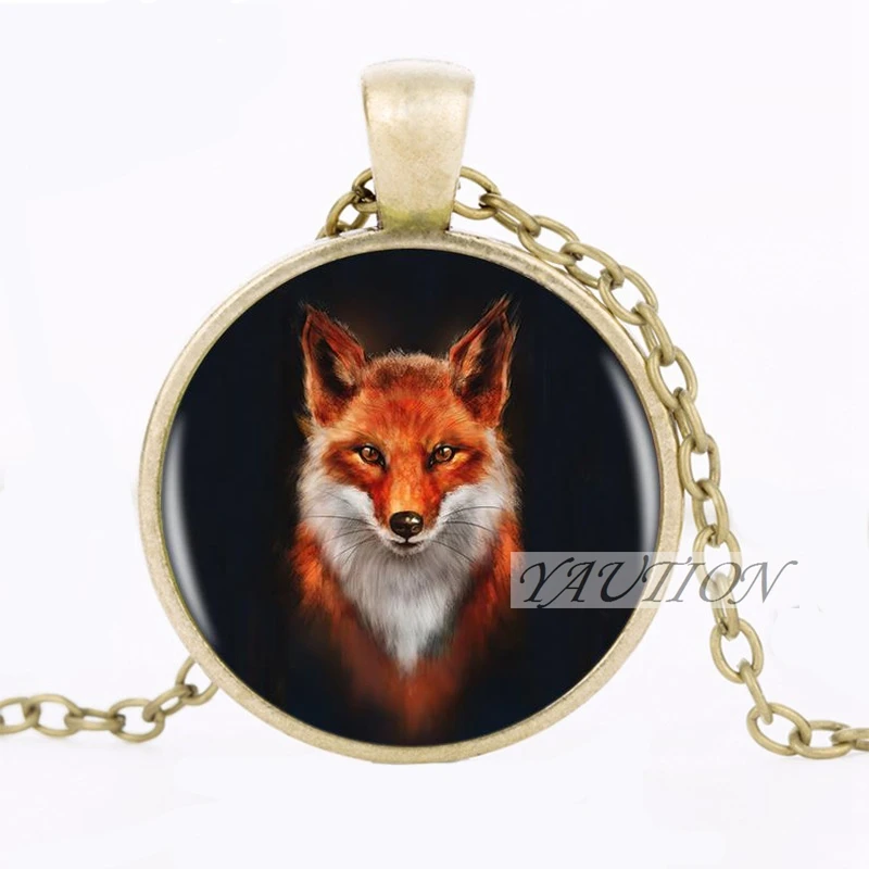 YAUTION Hot Sale Fox Logo Pendant Necklace Handmade Resin Vintage Cabochon Tibetan Silver Chain Women Jewelry | Украшения и