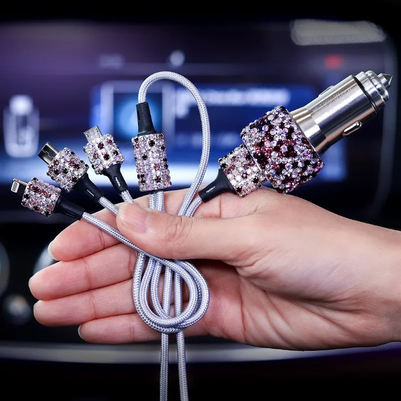Автомобильное зарядное устройство со стразами с двумя USB портами украшение
