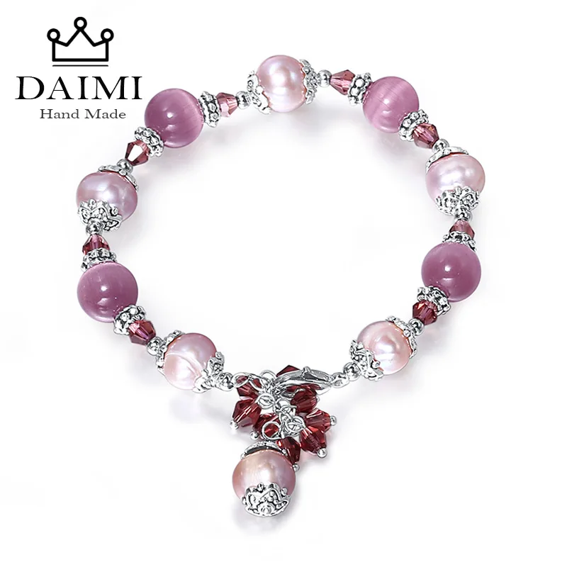 DAIMI Purple Natural Pearl Bracelets Trendy Adjustable Style Agate Bracelet Colorful Stone Jewelry 5 Color For Choose Big Size
