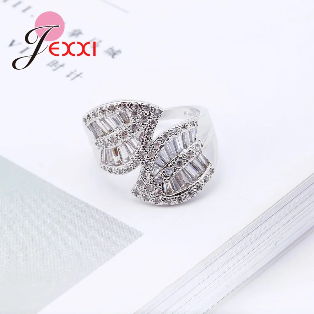 Кольца с кристаллами в форме листа для женщин и мужчин микро цирконием из