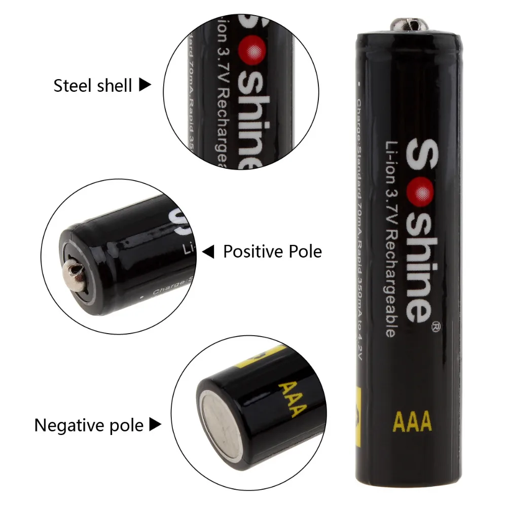 4 предмета в комплекте Soshine 3 7 V 350mAh 10440 AAA литий ионная литиевая батарея +