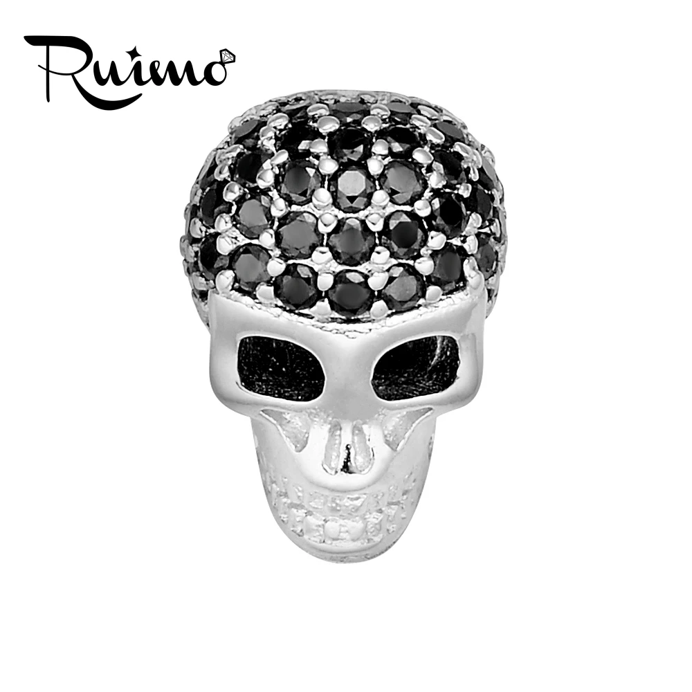 Микрозакрепка RUIMO из черного циркона большая головка черепа металлические