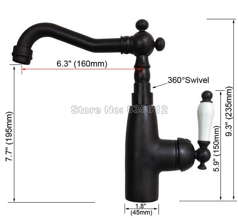 

Black Oil Rubbed Brass Swivel Spout Kitchen Sink Basin Faucet / Ceramic Handles Vessel Sink Mixer Taps Deck Mounted Wsf105