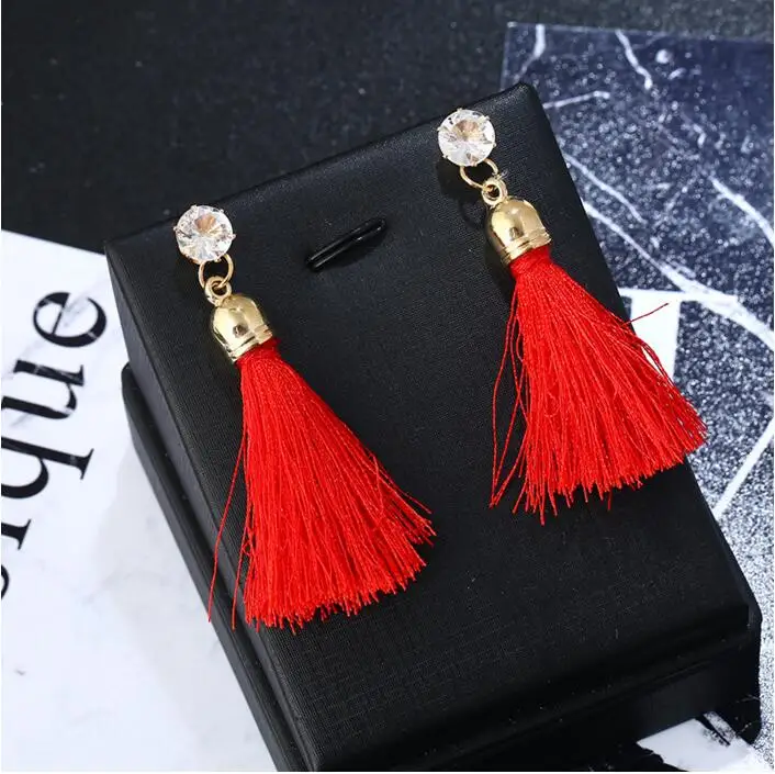 Long Rhinestone Tassel Earrings Fashion Women Statement Dangle Earring For Trendy Black red Fringe Drop brinco | Украшения и