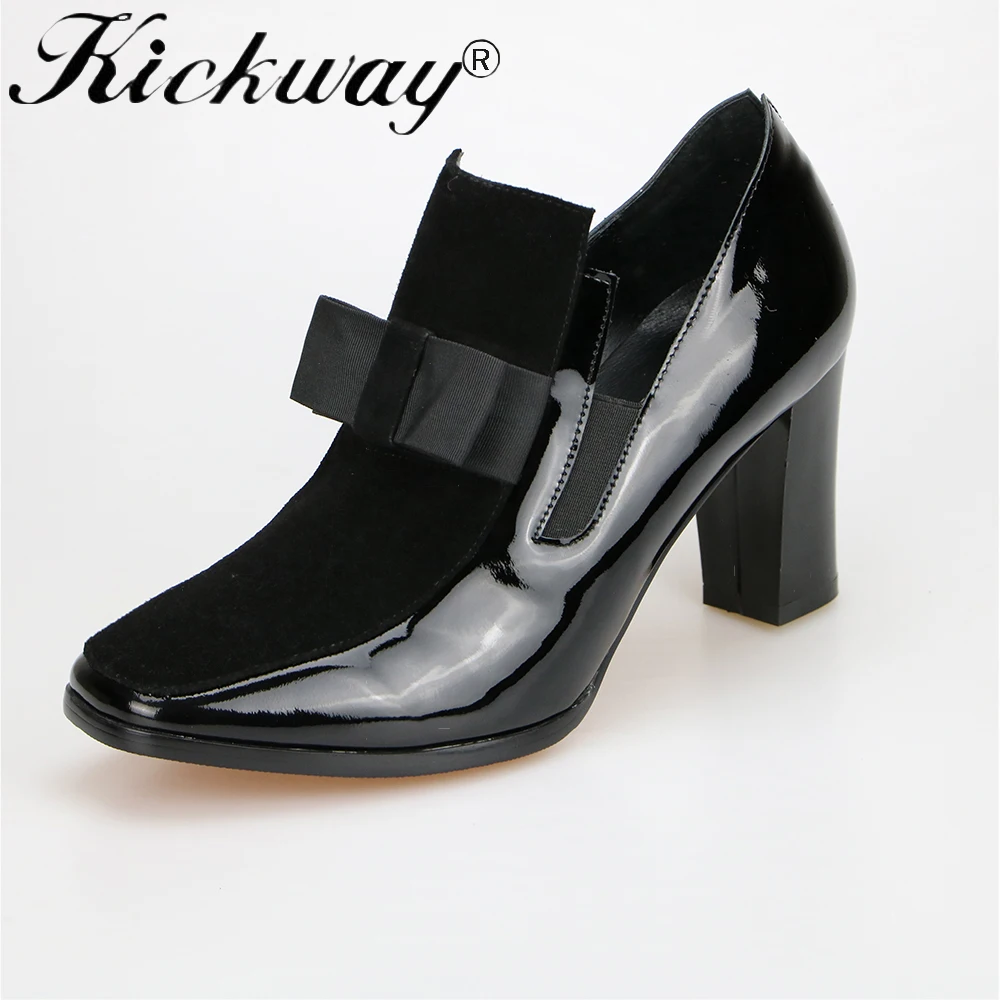 Kickway/Новинка 100% настоящая фотография Туфли лодочки на высоком каблуке Обувь из