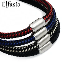 8mm genuine leather nylon braided cord mens boys stainless steel magnetic lock necklace chain jewelry