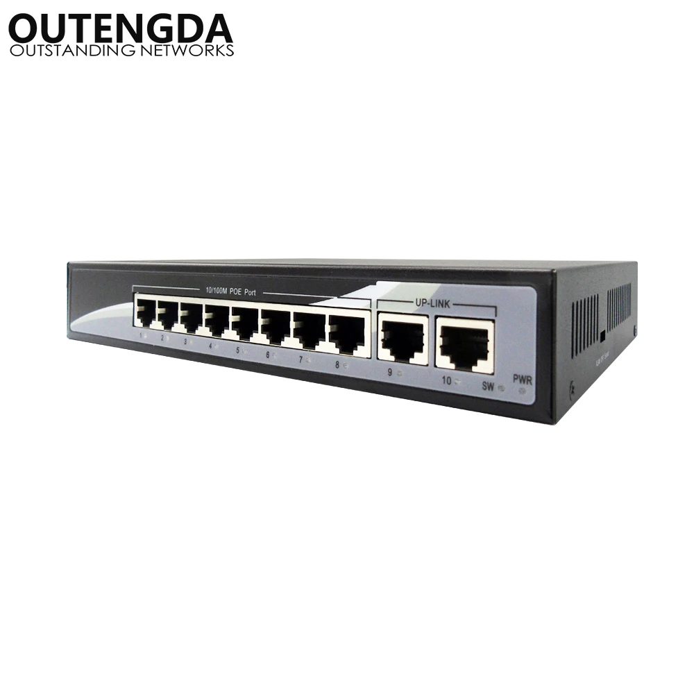 10/100M Ethernet 8 коммутатор питания через Ethernet 10 Порты с двумя UpLink встроенный Мощность 24V Мощность-over-Ethernet-коммутатор для Беспроводной AP, IP камеры