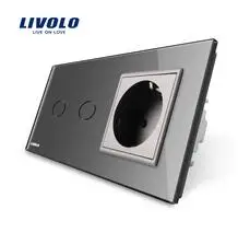 Grey Livolo 16A ЕС стандартный настенный Мощность розетка с сенсорным выключателем, AC220~ 250 V, белый, с украшением в виде кристаллов Стекло Панель, VL-C702-11/VL-C7C1EU-11 - Тип: Grey