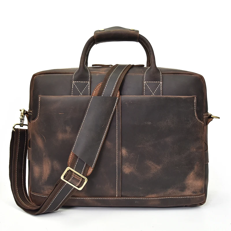 Men Genuine Leather Briefcase Retro Crazy Horse Leather Business 16 Inch Laptop Handbags Messenger Bag Real Leather Office Bag
