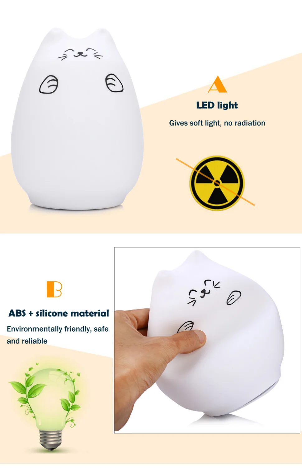 Популярный светодиодный USB Перезаряжаемый ночник с милым котом яркий