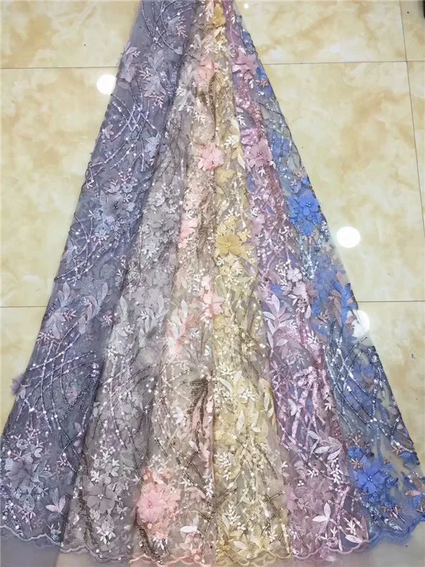 Розовые желтые кружевные ткани в африканском стиле Мягкие 3D цветы тюль роскошные