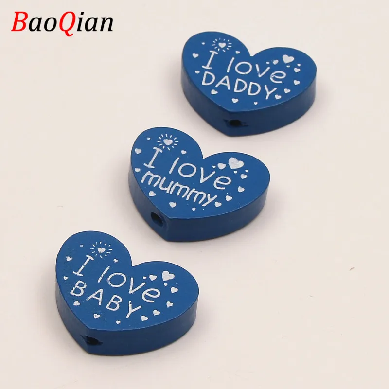 Деревянные бусины ручной работы I Love BABY/DADDY/mummy 10 шт./лот бусины-разделители в форме сердца для самостоятельного изготовления ювелирных изделий зажим для соски 23*29 мм