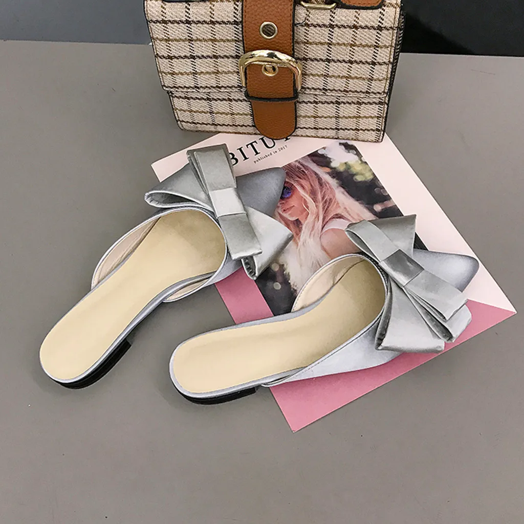 Г., лидер продаж, chaussures, женские тапочки женские, с острым носком, на плоской подошве, однотонная повседневная обувь с бантом zapatos de mujer@#35