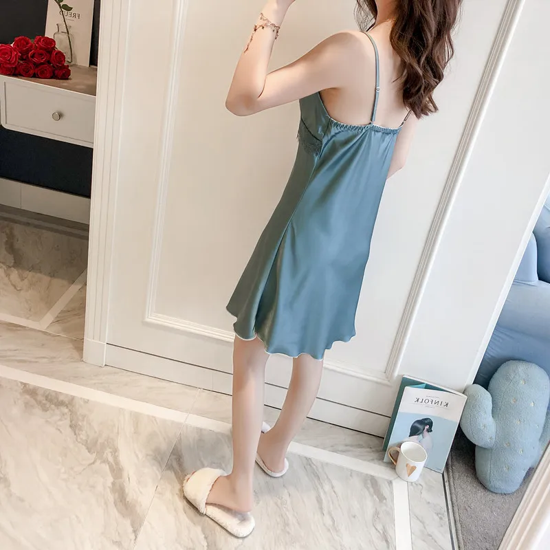 Сексуальная женская ночная рубашка MECHCITIZ Сатиновые и кружевные ажурные ночные