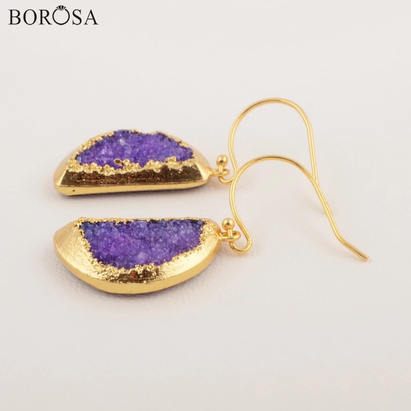 BOROSA, женские серьги-крючки в форме полумесяца, радужные друзы, геодные медные висячие серьги CL120