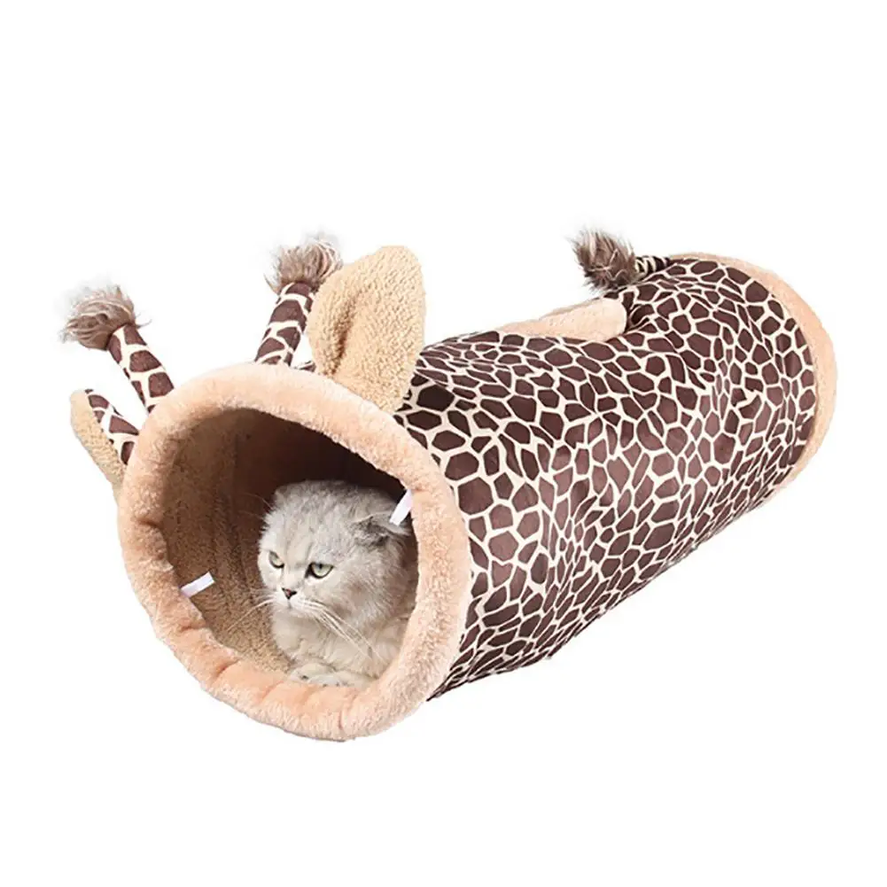 Giraffe Складной динозавр Жираф Забавный питомец Кошка Туннель 2 отверстия кошка кролик играть туннель трубы Короткие Плюшевые котенок собака игрушки Щенок хорьки - Цвет: Giraffe