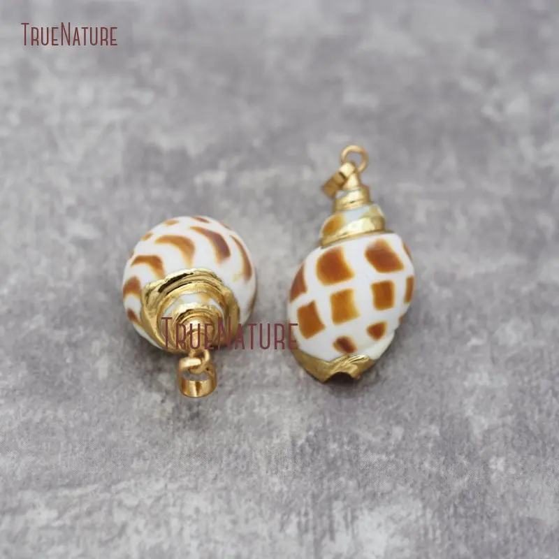 

Beautiful Light Brown Dot Shell Pendant Gold Electroplated Cap and Bail Seashell Pendant PM26802