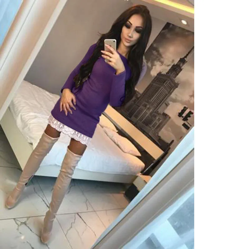 Элегантное женское платье 2018 осеннее с аппликацией и контрастным длинным