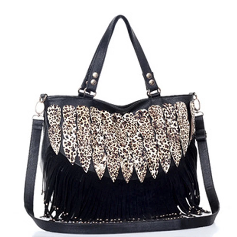 Новая женская большая леопардовая сумка с кисточками через плечо сумки от