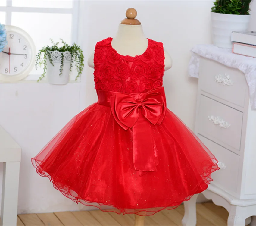 red It's Yiya/Платья с цветочным узором для девочек 7 цветов, длинное платье для девочек без рукавов с круглым вырезом, пышные платья Vestidos De Noches Para Ninas 18 - Цвет: red