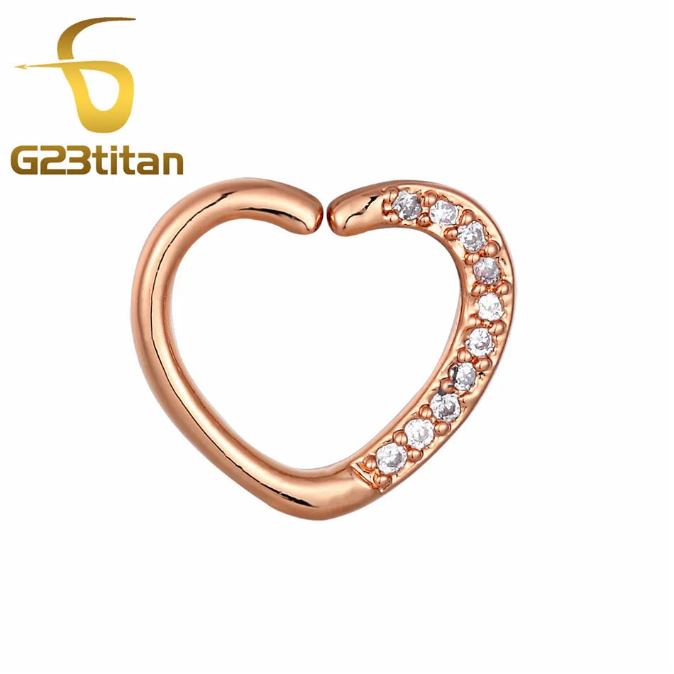 G23titan Серебро Любовь Сердце Стиль уха Daith пирсинг Кольца Кристалл Спиральные серьги имитация пирсинга перегородка кольцо в нос ювелирные изделия для тела - Окраска металла: Ear Daith Piercing