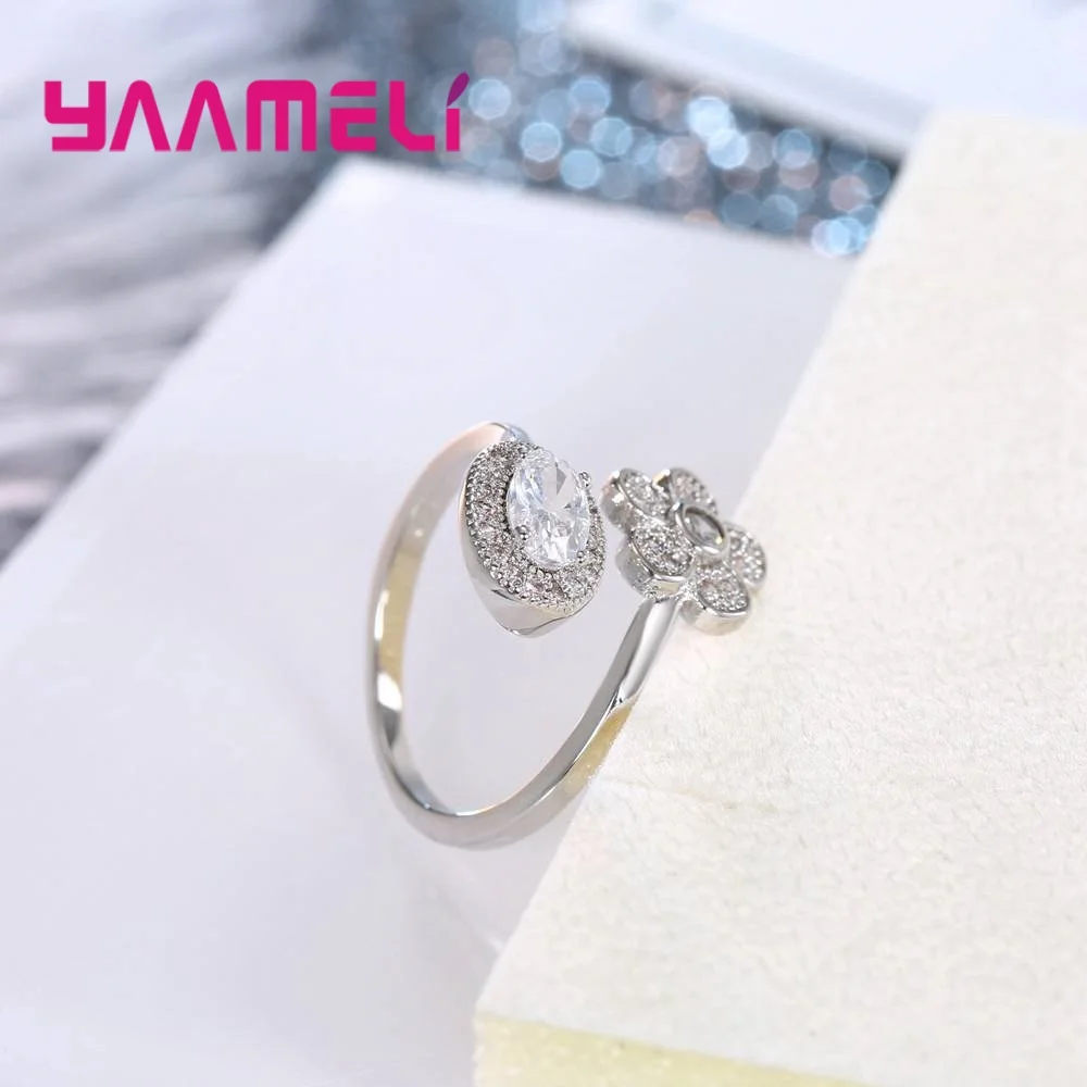 Женское кольцо с круглыми кристаллами AAA модное цветком из серебра и 925
