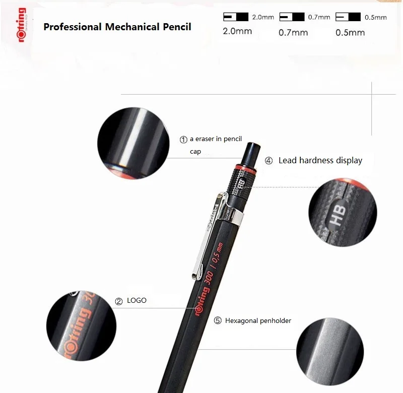 Rotring 300 механический карандаш 0,5/0,7/2,0 автоматического карандаша Пластик ручка Канцтовары записи расходные материалы