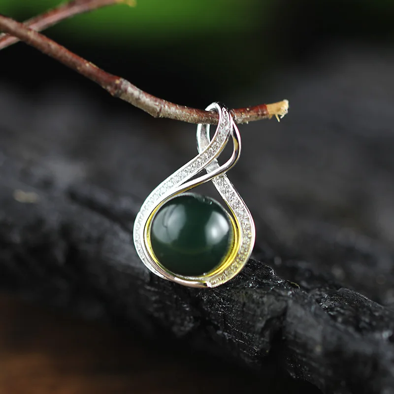 Мексиканский синий янтарь кулон 925 Стерлинговое серебро ожерелье для женщин