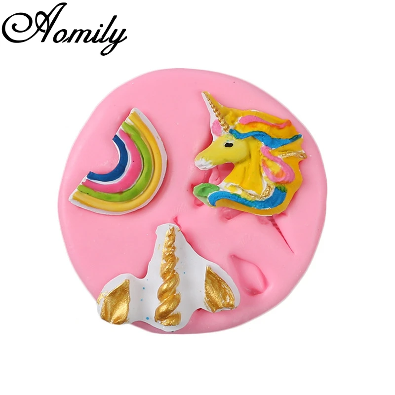 Aomily Unicorn Rainbow Shaped 3D Silicon Chocolate Jelly Candy Cake Bakeware Mold DIY Pastry Bar Ice Soap Mould Baking Tool | Дом и сад