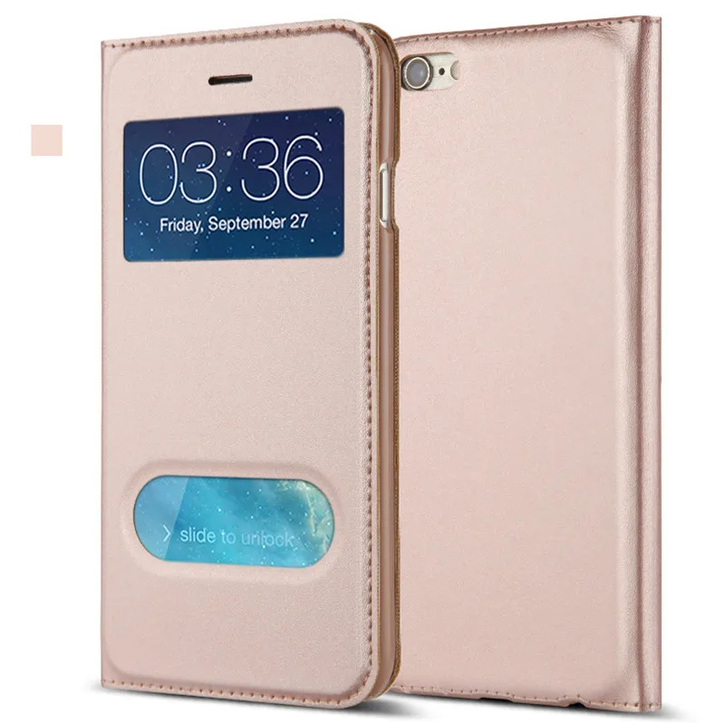 rose gold WeeYRN открытое окно PU кожаный флип чехлы чехол на телефон на для айфон 7 8 6 6s plus плюс X 5 5S SE корпус роскошный вид быстрый ответ крышка для iPhone 7 8 6 6s plus X 5 5S SE чехол книжка - Цвет: rose gold
