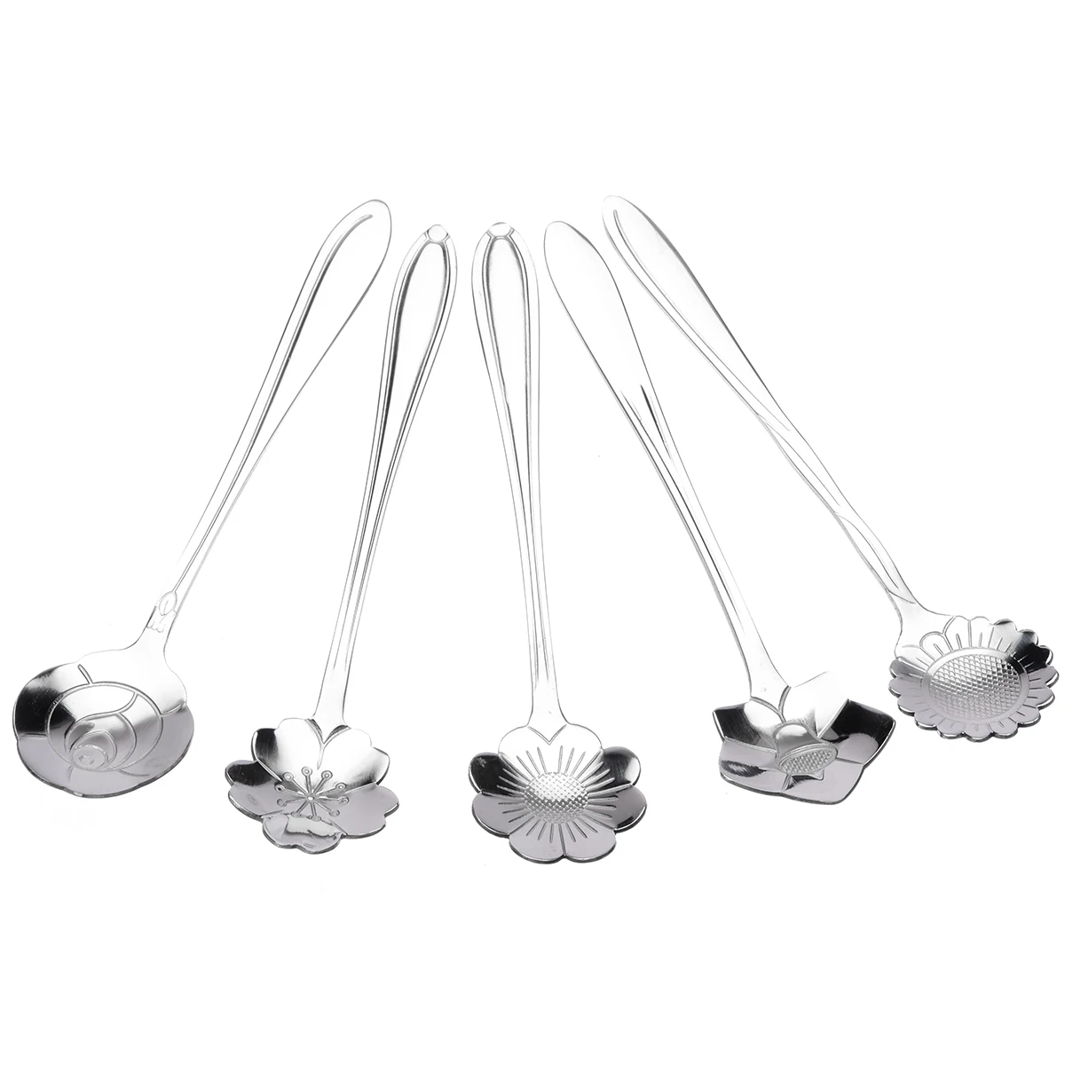 5 шт. Нержавеющая сталь с украшением из цветов Форма ложки сахар серебро Кофе