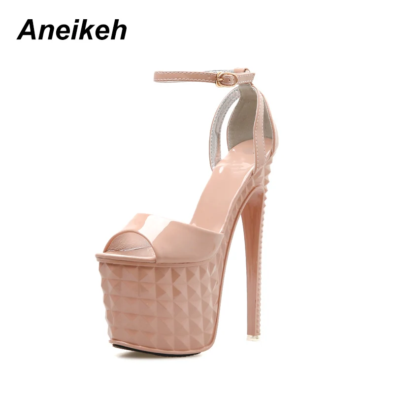 Apricot Aneikeh/ ретро из искусственной кожи летние женские супер босоножки на высоком каблуке Туфли с ремешком и пряжкой женские туфли на высоком тонком каблуке вечерние черный абрикос платформа - Цвет: Apricot