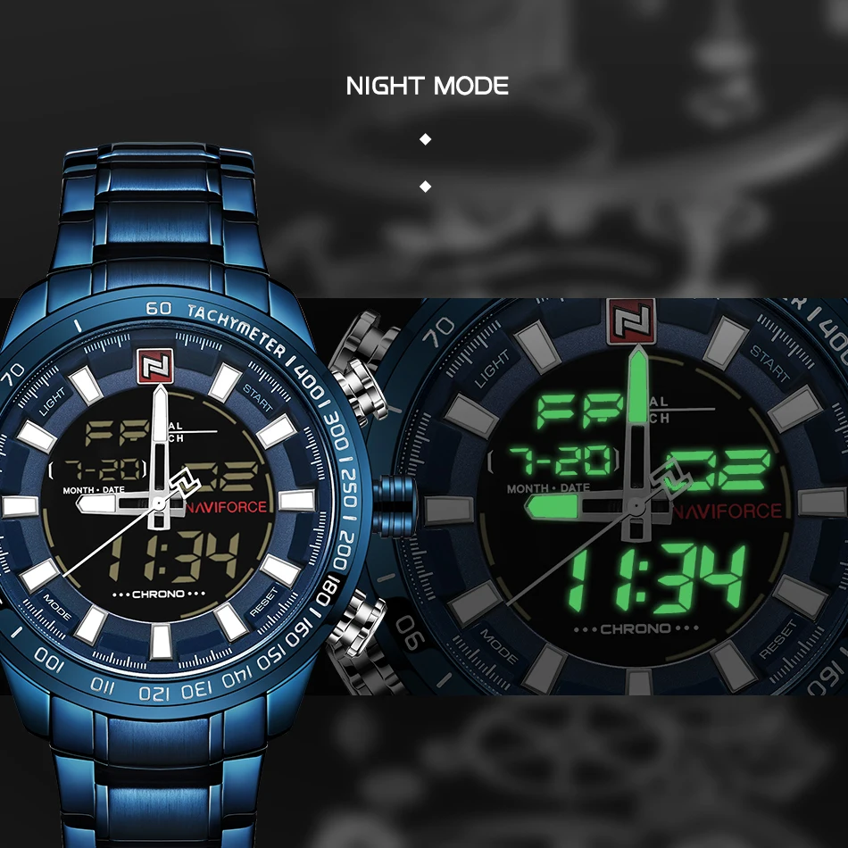 NAVIFORCE часы Мужские лучший бренд класса люкс цифровые аналоговые спортивные наручные часы военные из нержавеющей стали мужские часы Relogio Masculino 9093