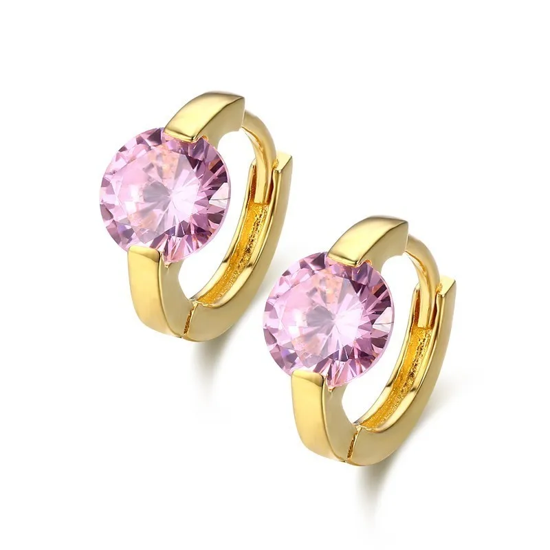 pink cz Милые 925 пробы серебряные W/золотого цвета круглые фианиты маленькие петли Huggie серьги-кольца для женщин ювелирные изделия для маленьких девочек Aros Argola - Окраска металла: pink cz