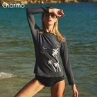Женский купальник Charmo с длинным рукавом, одежда для плавания, топ для серфинга, купальник, рубашка для бега, походные рубашки, топ для защиты от сыпи UPF50 + футболки