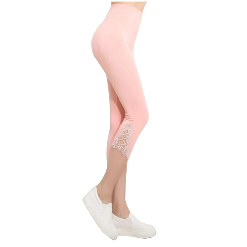 pink Модные женские летние кружевные штаны, обтягивающие, стрейчевые, короткие капри, 3/4 длины, летние брюки, леггинсы, Pantalon Mujer - Цвет: pink