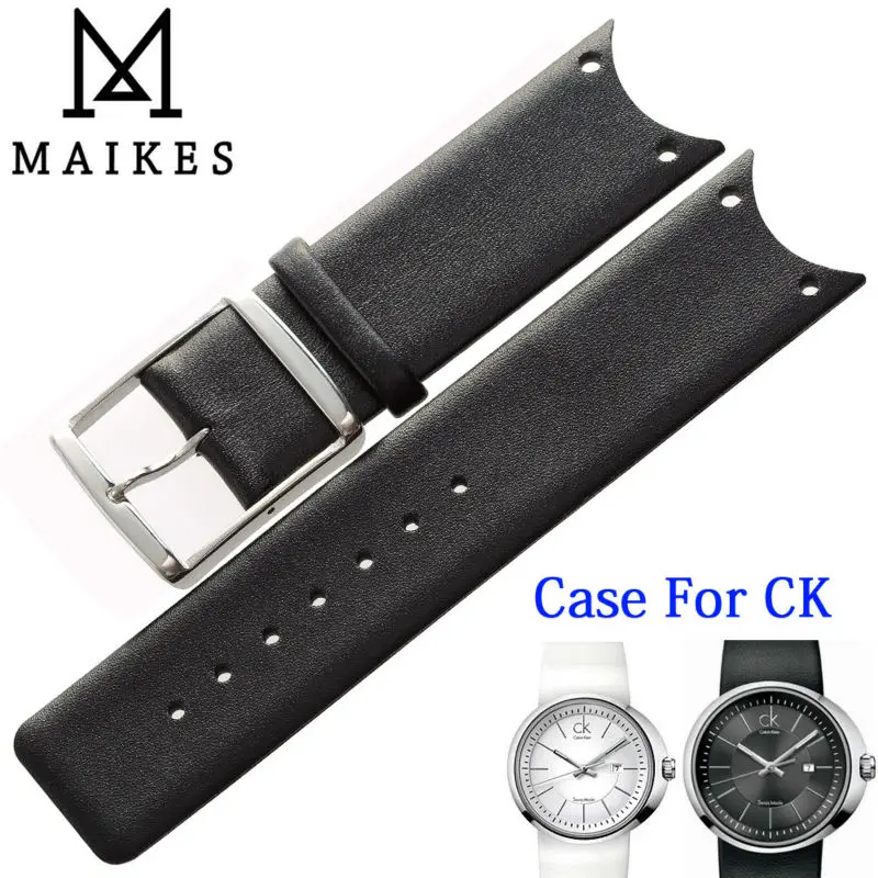 

MAIKES High Quality Genuine Leather Watch Band Black White Watchband Case For CK Calvin Klein KOH23101 KOH23307
