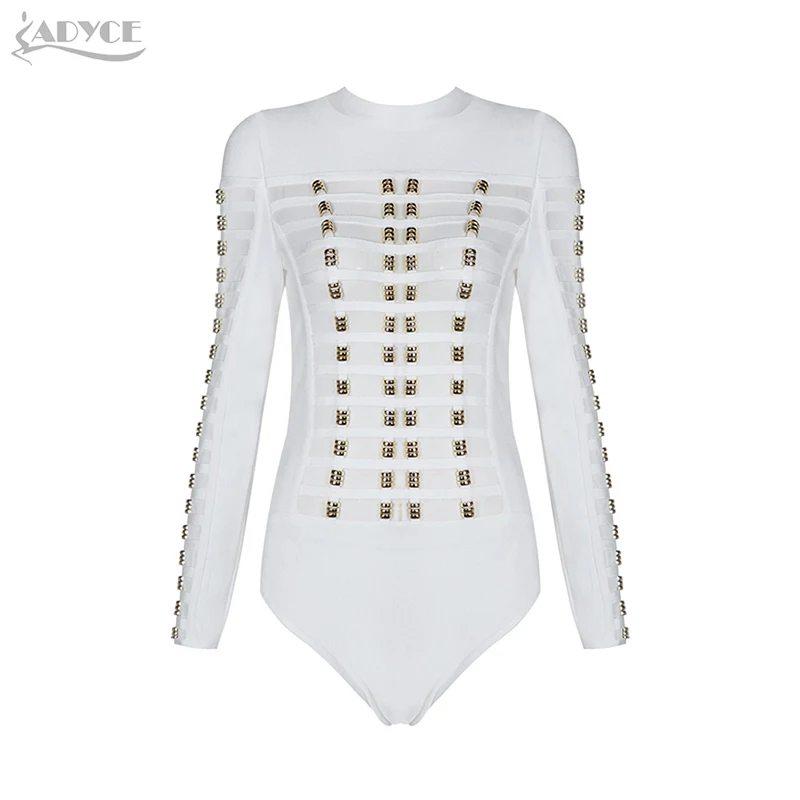 White Adyce, женское летнее Бандажное боди, черное, белое, роскошное, золотое, с круглым вырезом, полный рукав, облегающее, на молнии сзади, боди знаменитостей - Цвет: White