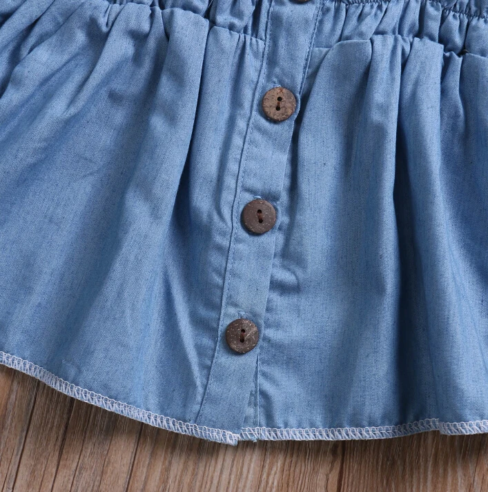 Модная новая детская одежда для маленьких девочек футболка из джинсовой ткани с