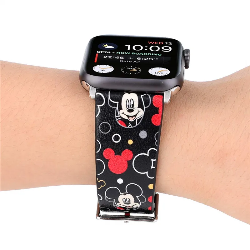 Симпатичный стильный ремешок для Apple Watch 4 ремешка 40 мм 44 кожаный мультяшный Микки