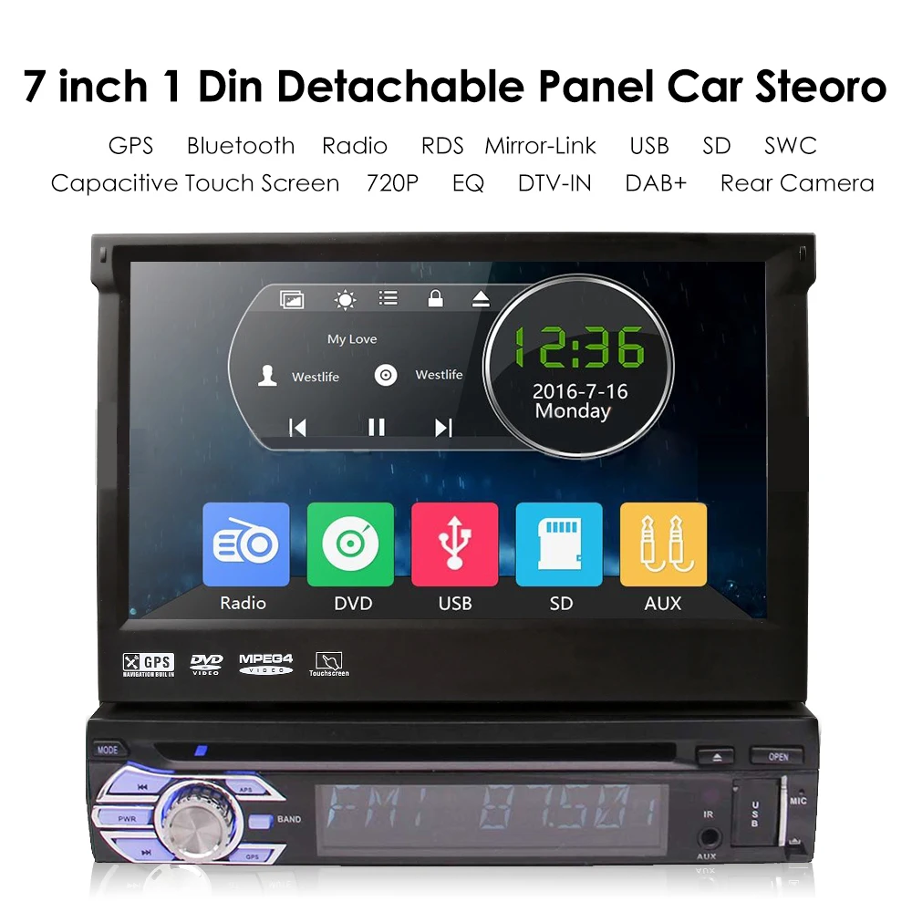 7 дюймов 1din Автомобильный мультимедийный DVD CD MP5 плеер Авто gps стерео 1 Din Bluetooth FM USB TF