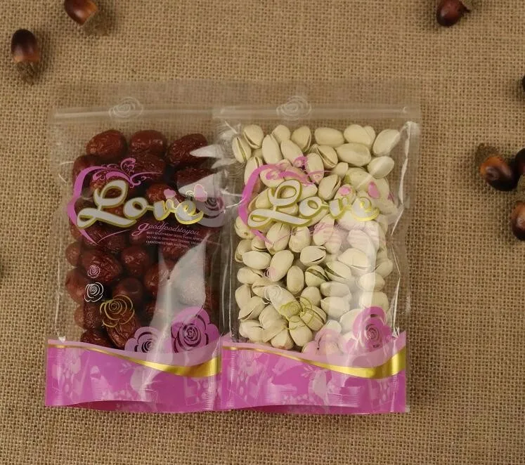 100 шт. розовых пищевых упаковочных пакетов на молнии прозрачный красивый