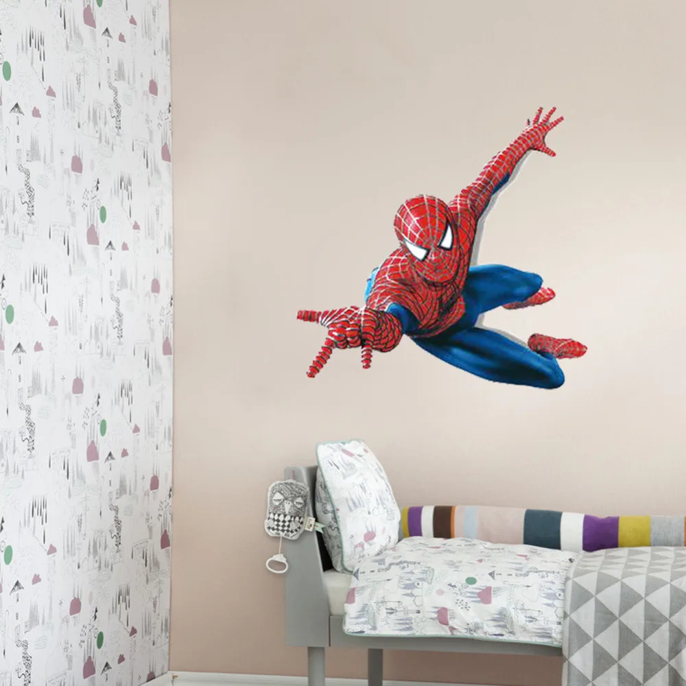 Large Spiderman 3D Art Wall Decals/PVC stickers Mural For Boys' Room Decor 90*110cm | Дом и сад