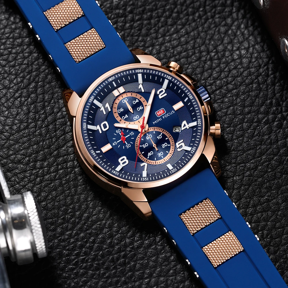 MINIFOCUS деловой мужской роскошный бренд часов силиконовый ремешок наручные часы