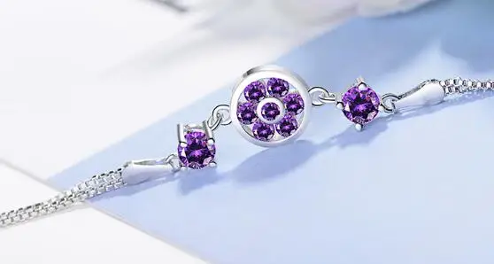 purple Высокое качество браслет и браслет для женщин 925 Серебро CZ фиолетовый кристалл модные милые свадебные и вечерние ювелирные изделия подарок - Окраска металла: purple