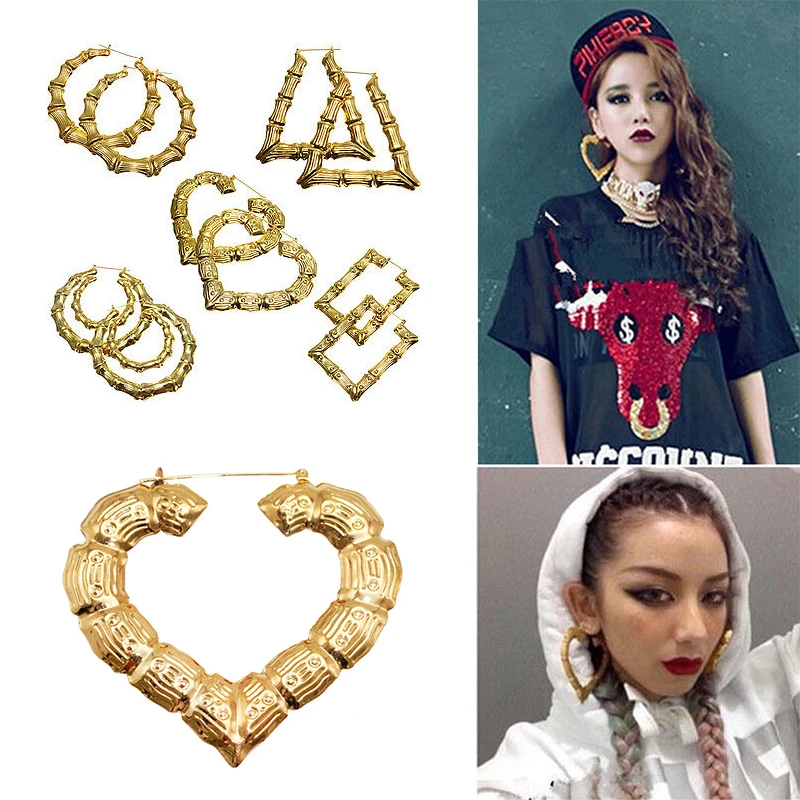 Большие серьги кольца из бамбука для женщин Модная бижутерия золотого цвета